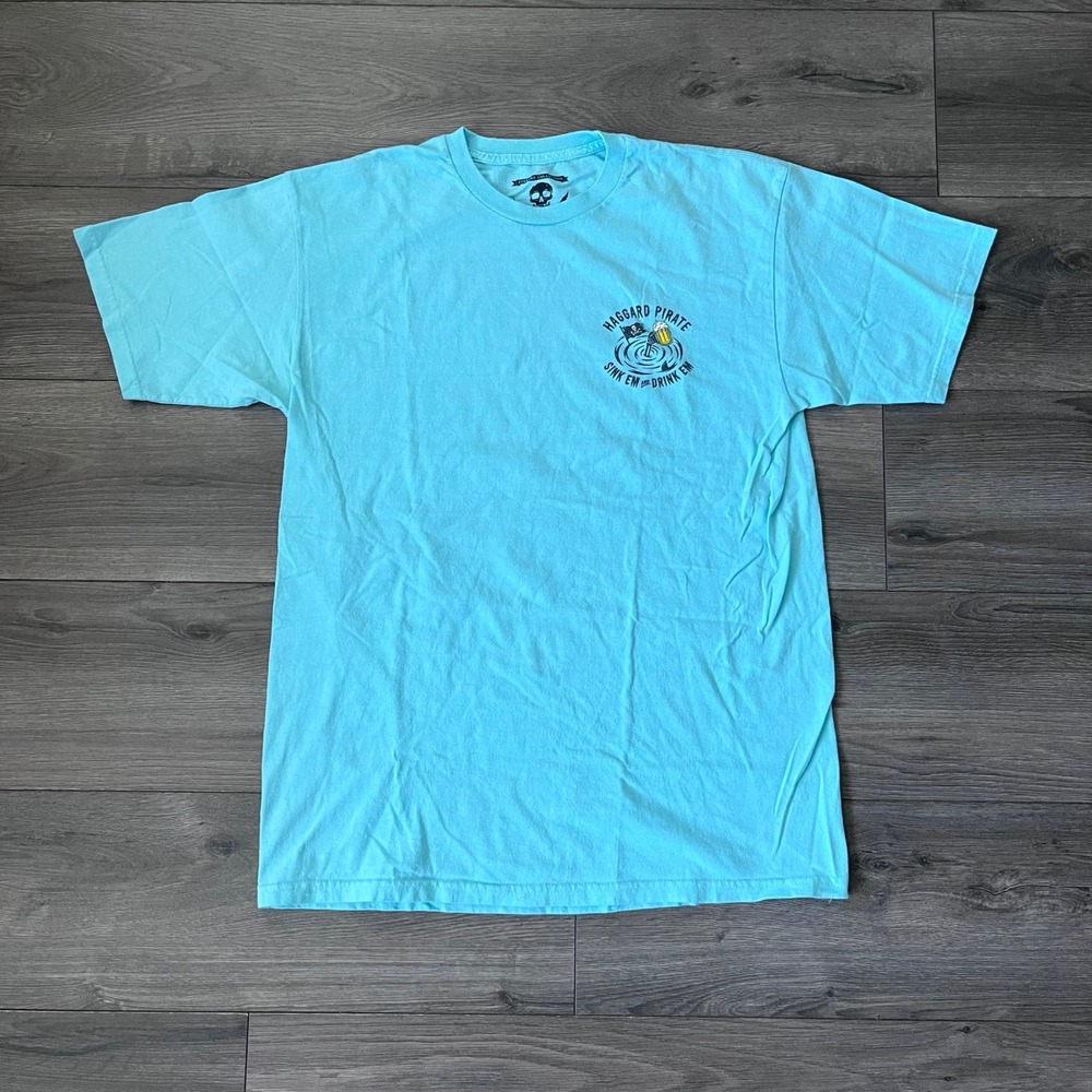 Haggard Pirate Mens Dive Bar Collection Sink Em Drink Em Graphic T-Shirt Blue L